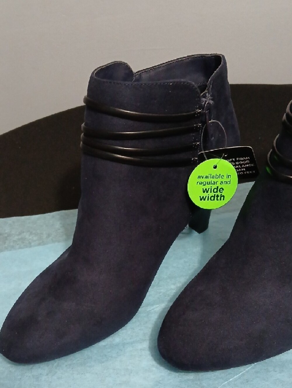 East 5th Navy Suede-Look Ankle Booties with Decorative Straps NWT - Picture 3 of 8